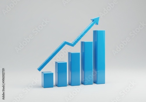 Free Download Blue bar graph with upward trending arrow indicating growth and progress on a white background plain scene - GFXLoad