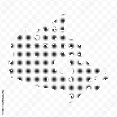 Vector Illustration of Dotted Map of Canada in black on Transparent Background (PNG). Dotted black map template for website pattern, annual report, infographics.