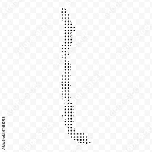 Vector Illustration of Dotted Map of Chile in black on Transparent Background (PNG). Dotted black map template for website pattern, annual report, infographics.