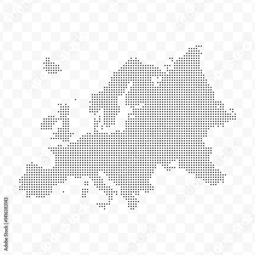 Vector Illustration of Dotted Map of Europe in black on Transparent Background (PNG). Dotted black map template for website pattern, annual report, infographics.