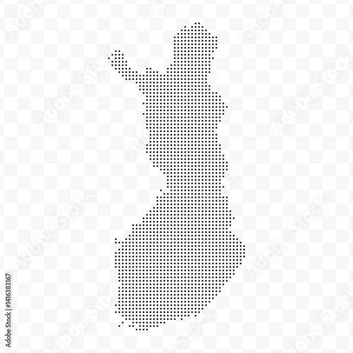 Vector Illustration of Dotted Map of Finland in black on Transparent Background (PNG). Dotted black map template for website pattern, annual report, infographics.