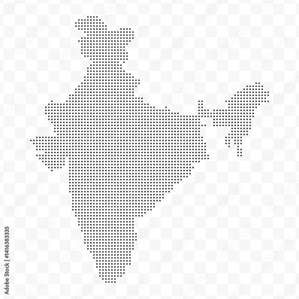 Vector Illustration of Dotted Map of India in black on Transparent Background (PNG). Dotted black map template for website pattern, annual report, infographics.