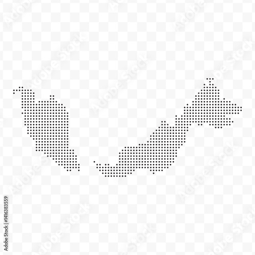 Vector Illustration of Dotted Map of Malaysia in black on Transparent Background (PNG). Dotted black map template for website pattern, annual report, infographics.