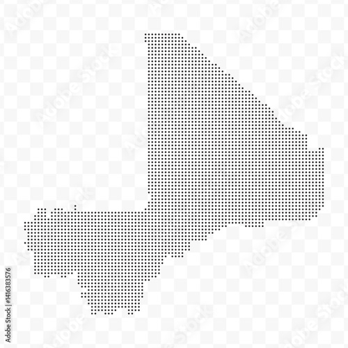 Vector Illustration of Dotted Map of Mali in black on Transparent Background (PNG). Dotted black map template for website pattern, annual report, infographics.