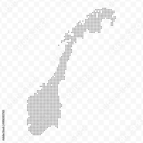 Vector Illustration of Dotted Map of Norway in black on Transparent Background (PNG). Dotted black map template for website pattern, annual report, infographics.
