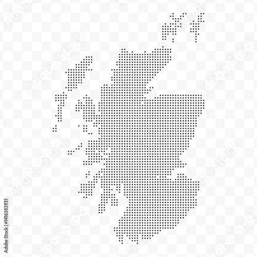Vector Illustration of Dotted Map of Scotland in black on Transparent Background (PNG). Dotted black map template for website pattern, annual report, infographics.