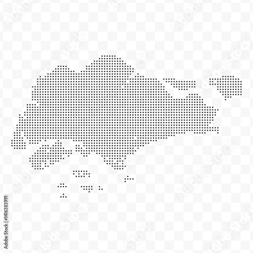 Vector Illustration of Dotted Map of Singapore in black on Transparent Background (PNG). Dotted black map template for website pattern, annual report, infographics.