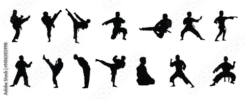 A vector collection of martial arts poses for artwork compositions