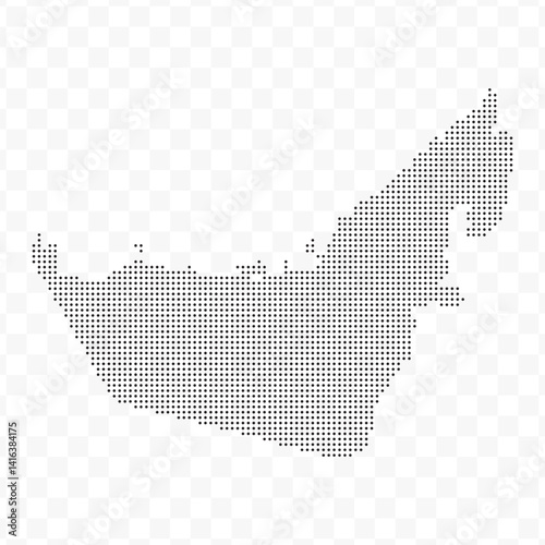 Vector Illustration of Dotted Map of United Arab Emirates in black on Transparent Background (PNG). Dotted black map template for website pattern, annual report, infographics.