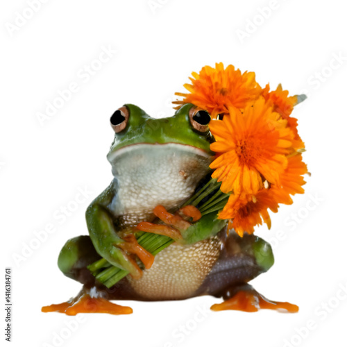 with glassy eyes holding wilted flowers under rain
