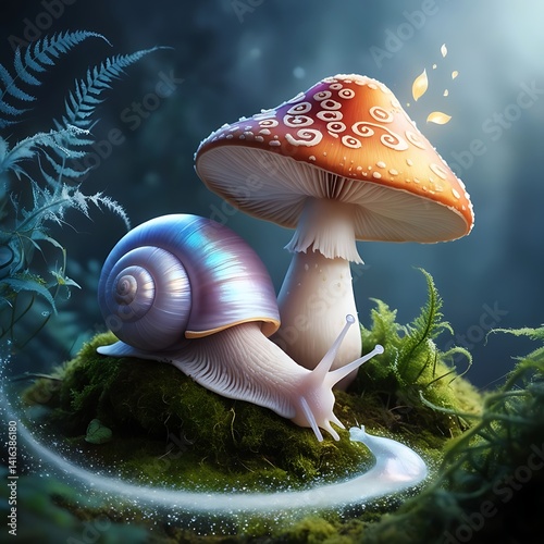 mushroom and snail  generative ai