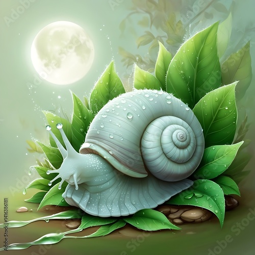 snail on green leaf generative ai