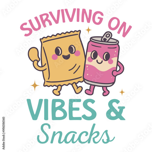 Surviving On Vibes & Snacks - Cute Funny animal T-shirt Design vector, Trending T-shirt Design Sublimation, Kawaii animal quotes Typography Shirt