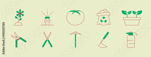 Farming and Gardening set icons. Farming and gardening icon. Flat outline icon concept.