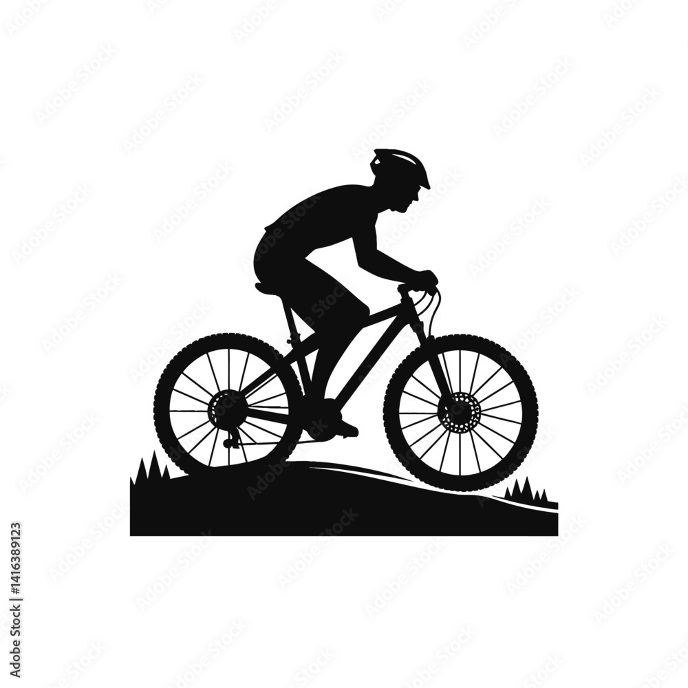 Black silhouette vector of a cyclist riding a bike on white background Black silhouette vector of a cyclist riding a bike on white background
