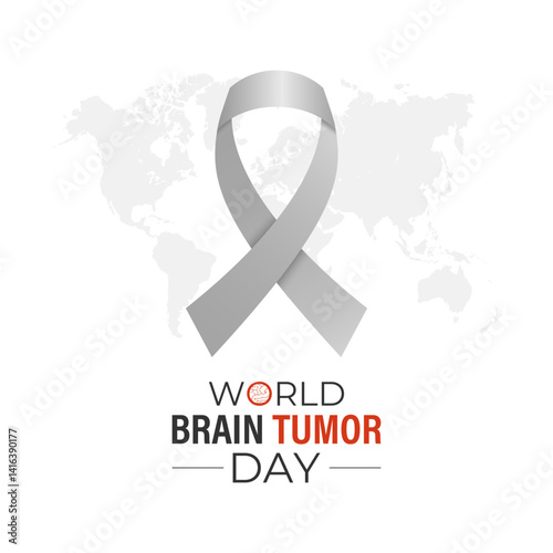 World Brain Tumor Day is observed annually on June 8. Educate the public  Learn About The Risk Factors  Brain Tumor and neurological disorders. Head with brain and Realistic ribbon. Vector of banner.