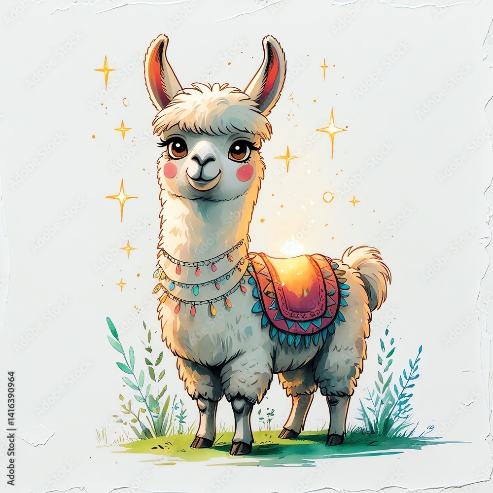Fototapeta premium Adorable Llama in Magical Setting