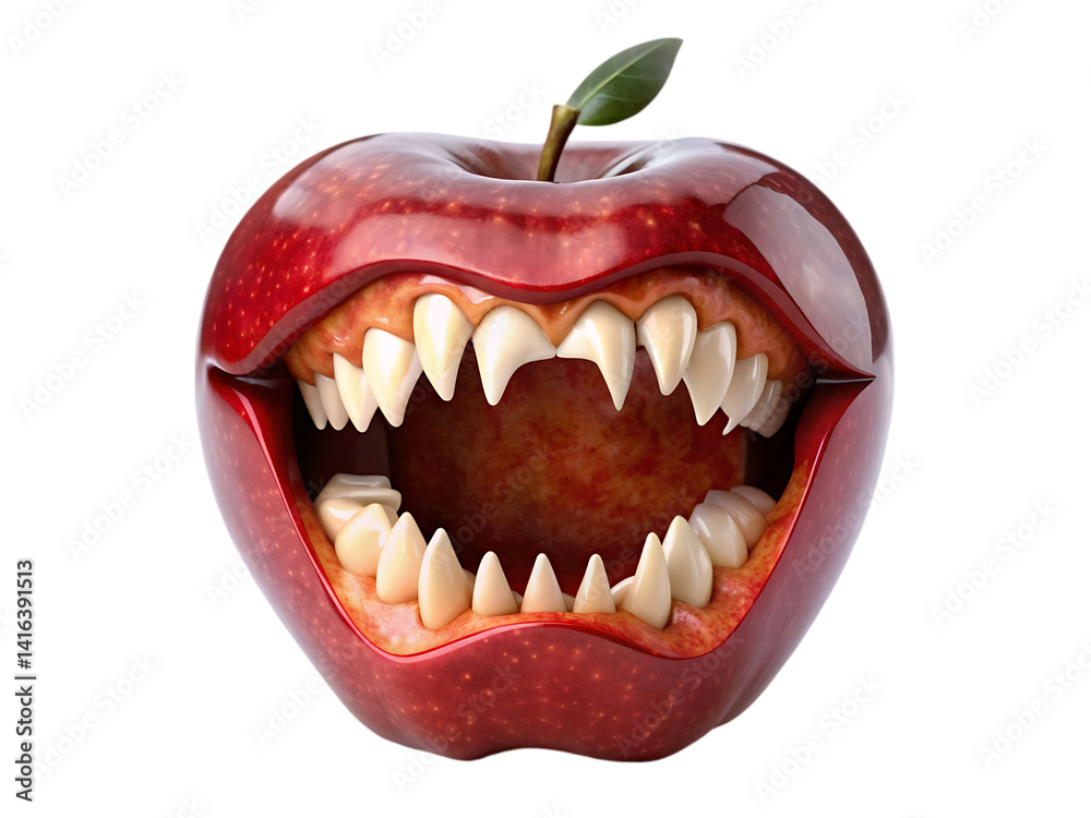Fototapeta premium Creepy Red Apple with Vampire Teeth: Halloween Image