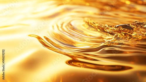 Golden Liquid Surface Close-up with Ripples and Reflections Sparkling Bright