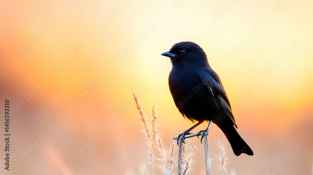 Obraz premium Serene bird silhouette at sunset peaceful nature photography
