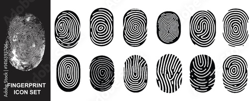 Collection of 12 fingerprints icon. Finger print id authentication symbol set. Fingerprint, biometric
