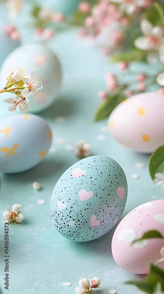 Pastel Easter Eggs with Spring Blossoms Pastel Easter Eggs with Spring Blossoms