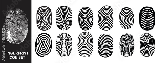 Fingerprint Icon set in black flat style