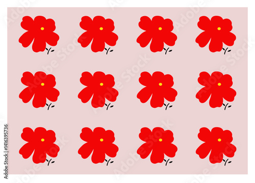 Texture of cloth: seamless blossom red flower on a soft red background