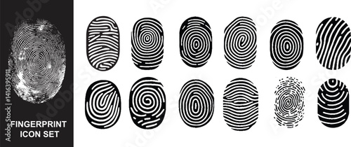 Fingerprint Icon set in black flat style