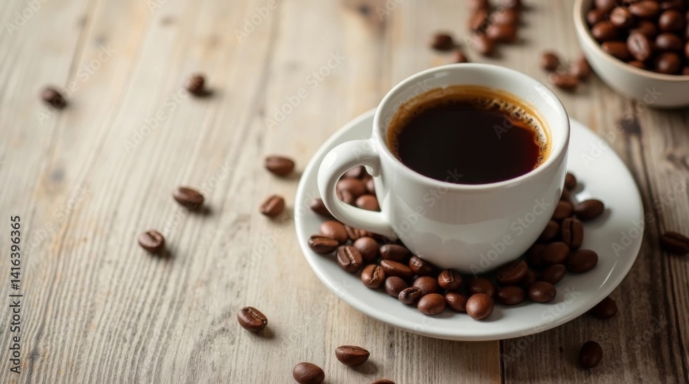 a cup of latte coffee on a wooden table with coffee beans next to the cup to advertise a coffee shop or restaurant a cup of latte coffee on a wooden table with coffee beans next to the cup to advertise a coffee shop or restaurant