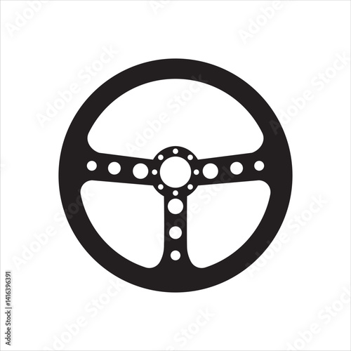 Siluet vektor roda kemudi mobil. Untuk situs web, logo, aplikasi, desain UI Anda. Ilustrasi vektor, terisolasi pada latar belakang putih.