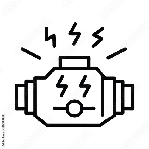 Outlined Engine Motor Machine with Spark Lightning Isolated on Transparent Background