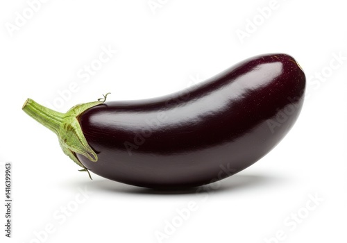 Wallpaper Mural Close up shot of a single shiny purple eggplant with a green stem on a plain white background surface Torontodigital.ca