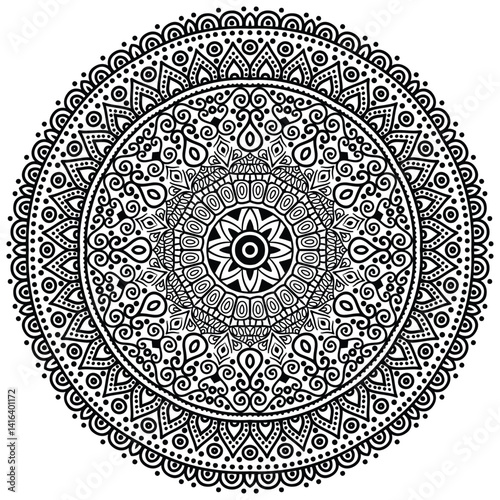 Outline mandala for coloring book. Tattoo design. Traditional motifs. Floral henna or mehndi style mandala design. 