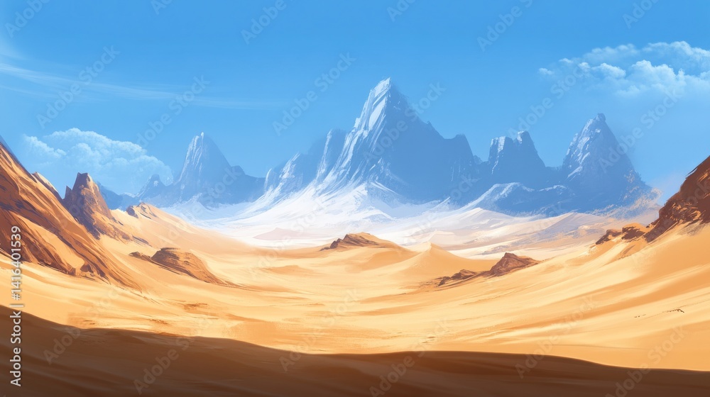 Naklejka premium Desert Valley, Majestic Mountains, Sunny Day