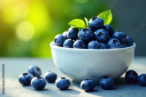 Wallpaper Mural Sunlit blueberries piled high in a white bowl , food photography, overhead Torontodigital.ca