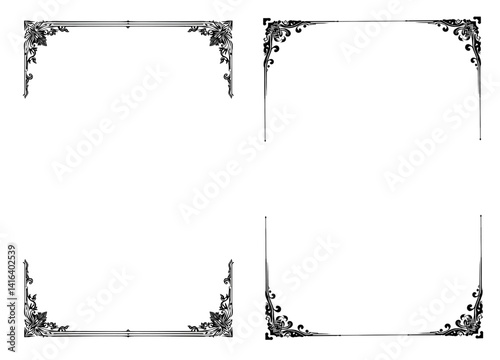 black and white flower border ornamental decorative floral frame illustration isolated

