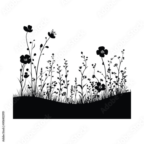 Meadow filled with a variety of wild silhouette