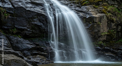 Waterfall Flowing Over Rocks with Long Exposure