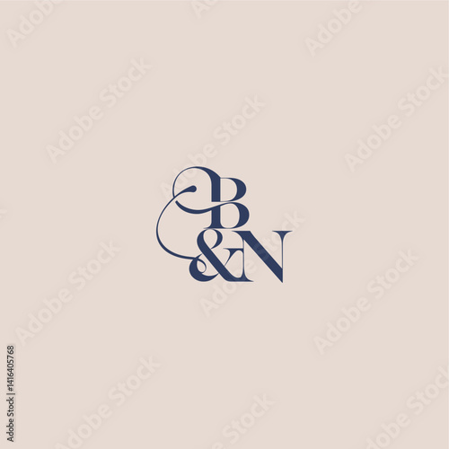wedding concept monogram elegant and luxury concept BN bold serif initial calligraphy letter
