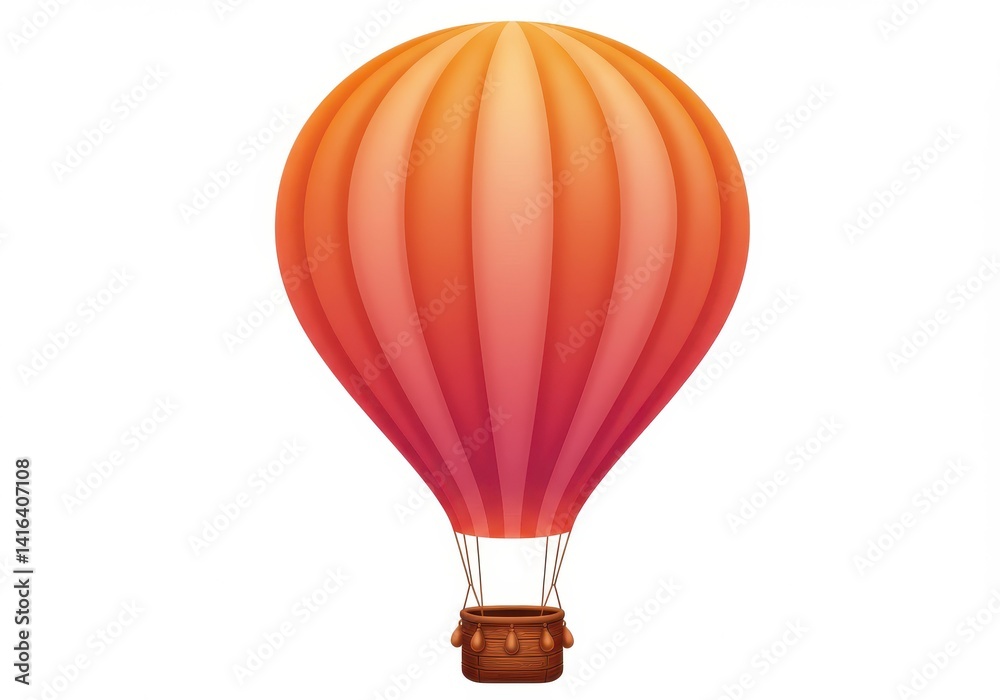 Obraz premium A vibrant hot air balloon with orange and red hues against a clean white background illustration art