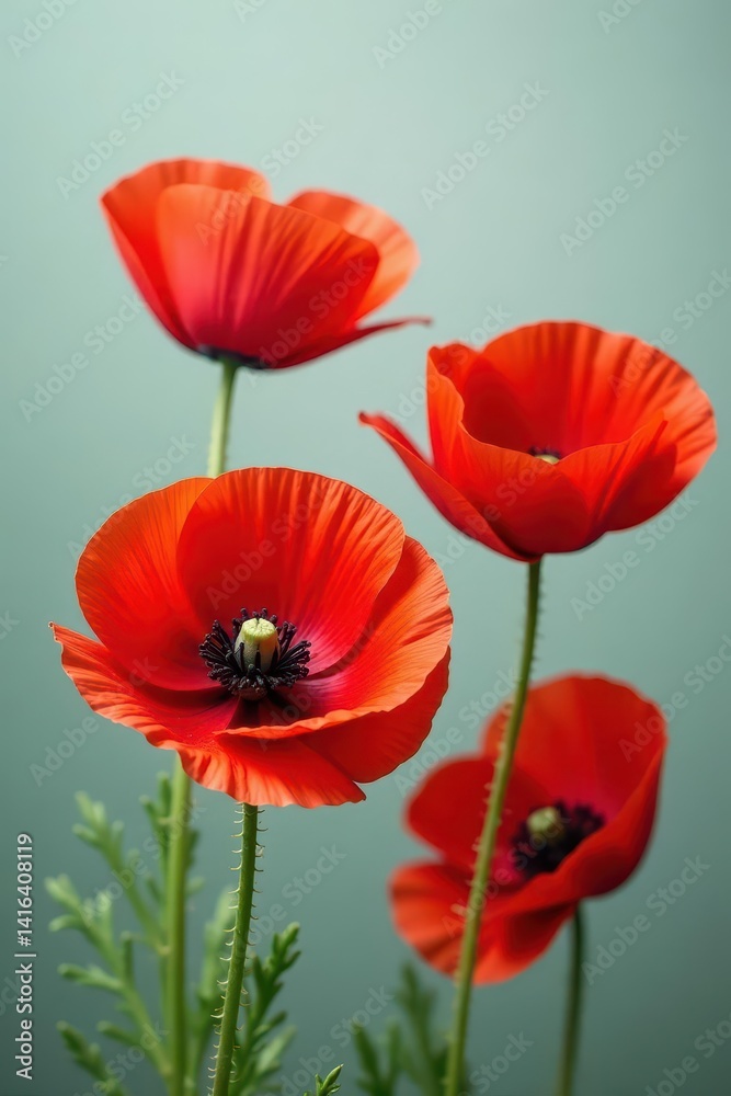 Obraz premium Bold scarlet poppies, full bloom, studio shot , elegant, flowers, poppy