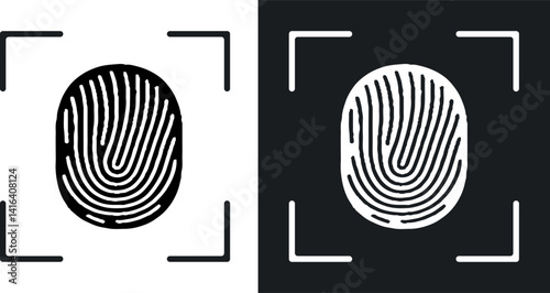 Fingerprint scanner. Bicolor line icon on black or white background.