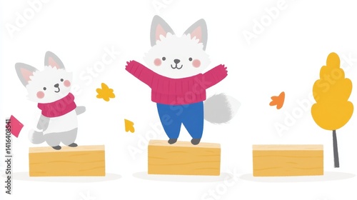 Wallpaper Mural Charming pixelated arctic foxes joyfully celebrate autumn amidst whimsical leaves and golden trees exuding cheerful seasonal enchantment art Torontodigital.ca
