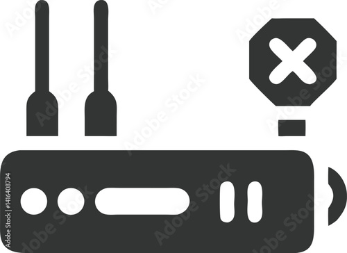 Router with Antennas and Blocked Sign, Modern Flat Style Icon with Transparent BG