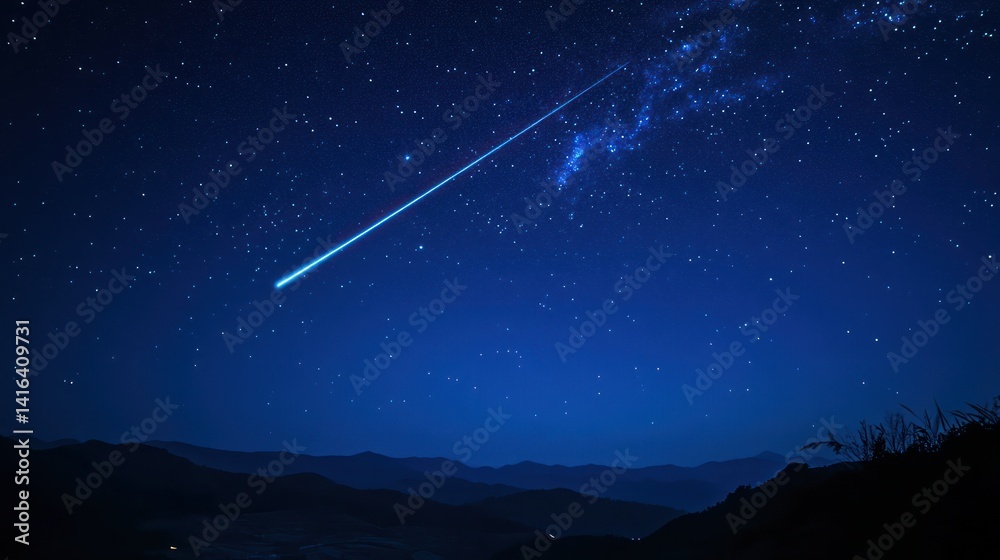 Fototapeta premium Night Sky Wonder: A Shooting Star Over Majestic Mountains