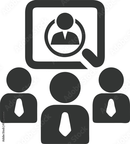 Silhouette People Icon, Businessman Group with Magnifying Glass, Transparent Background