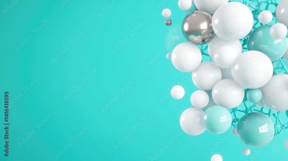 Abstract 3D spheres in turquoise and white background Abstract 3D spheres in turquoise and white background