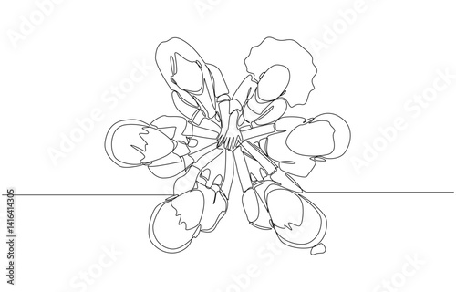 Continuous one line drawing of kids unite hands together, solidarity among children concept, single line art
