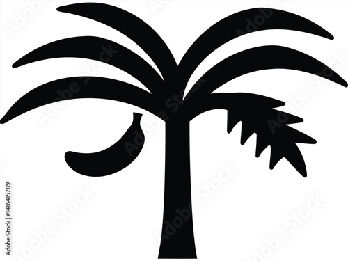 Banana Tree Silhouette, Tropical Plant Clipart. Tropical Banana Tree Silhouette, Palm Leaf Vector Illustration.